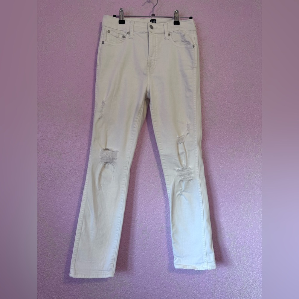 Gap white distressed denim slim straight 27R